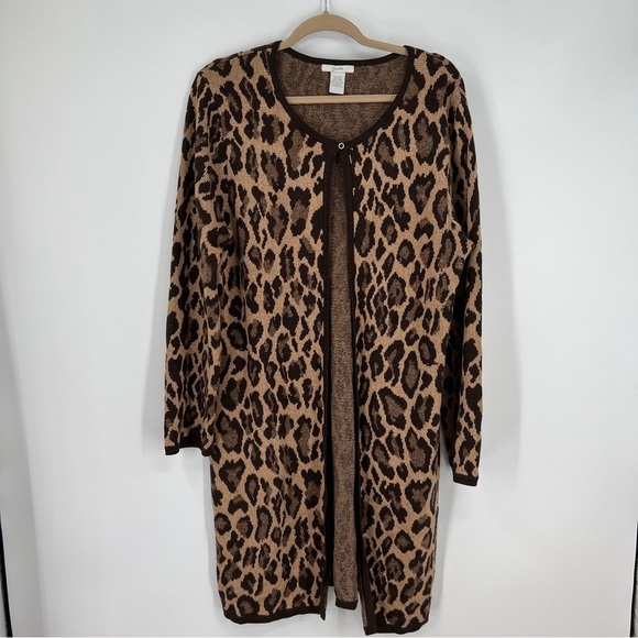 Joan Vass Sweaters - Joan Vass Leopard Animal Print Long Sleeves Single Button Roundneck Cardigan